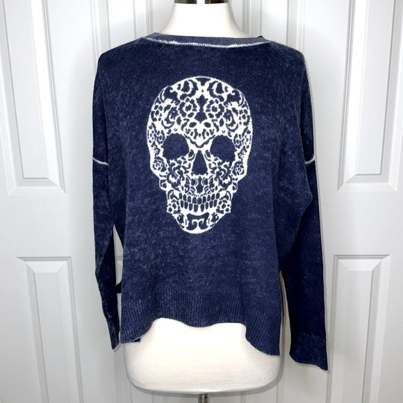 Skull Cashmere Scull Sweater Blue White SzSmall - Picture 1 of 6
